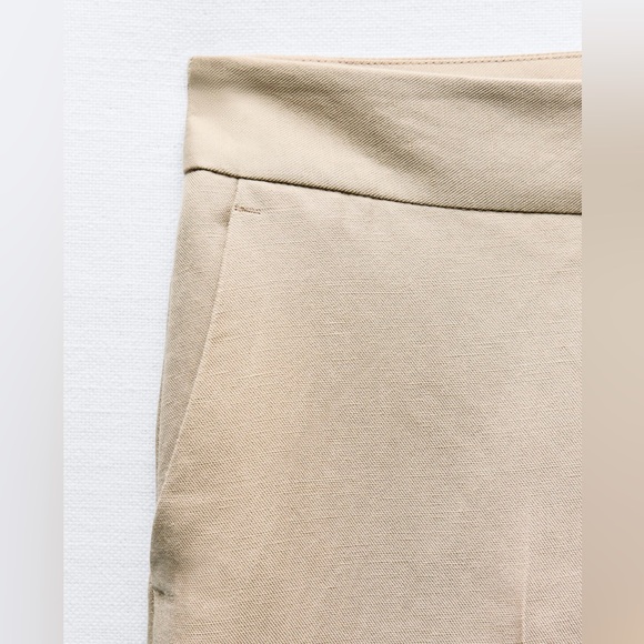 NWT. Zara Beige Viscose/Linen Blend Slim Fit High-Waisted Trousers. Size M. - Picture 6 of 9